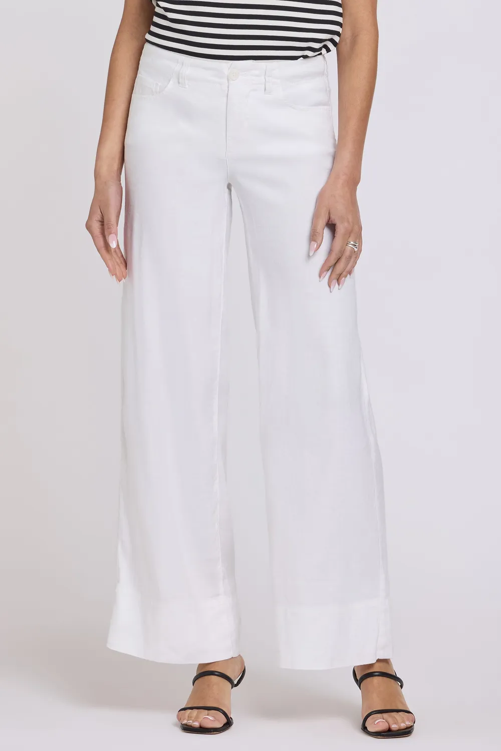 NYDJ 5 Pocket Wide Leg Hose Optic White Leinen Stretch