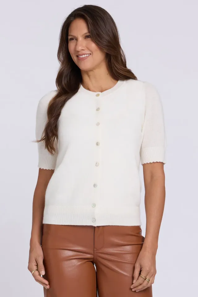 NYDJ Cashmere Crewneck Cardigan Ivory kurzarm