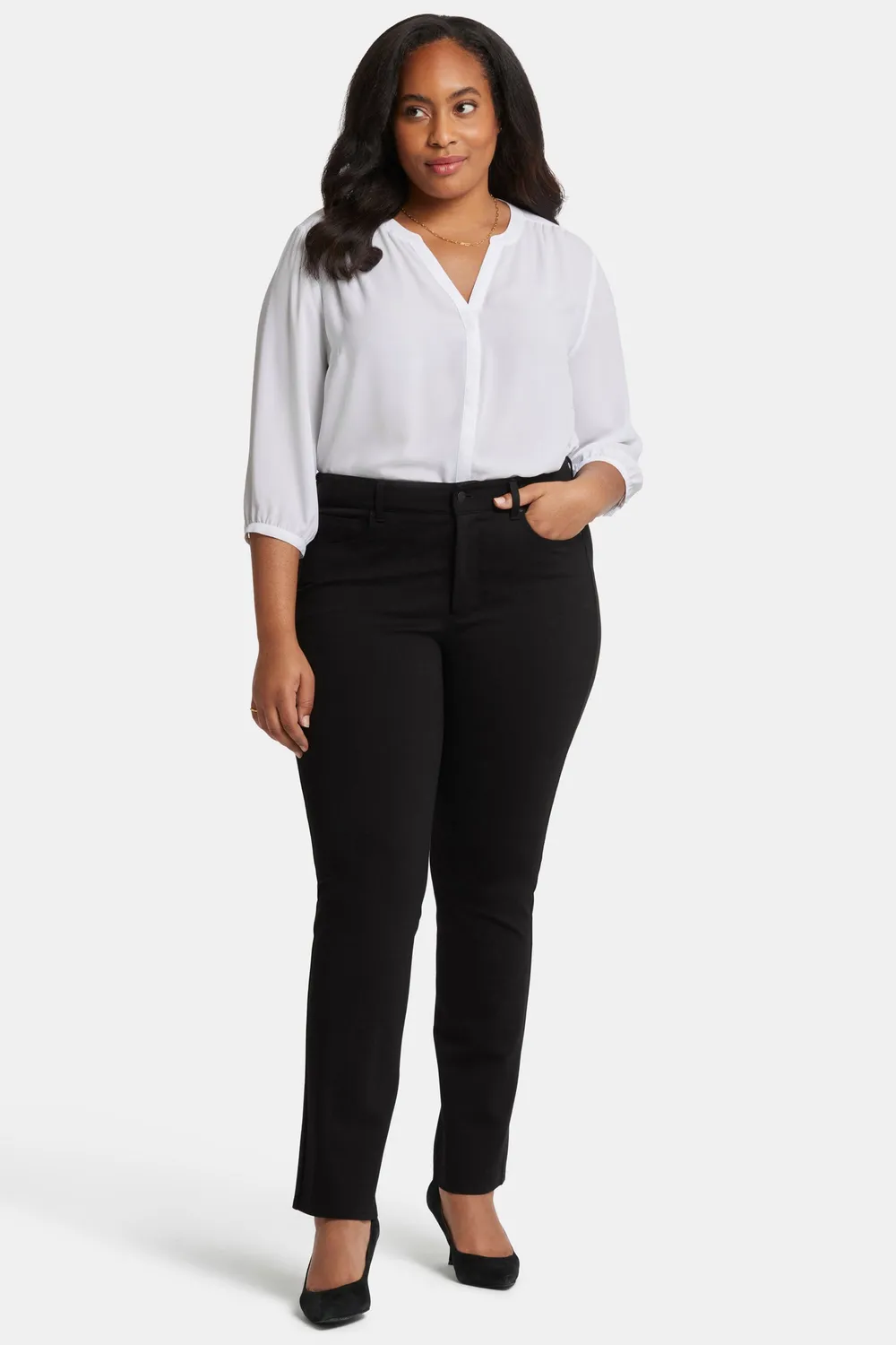 NYDJ Marilyn Straight Plus Hose Schwarz Ponte