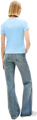 Tommy Jeans Essential Rib T-Shirt Damen L Hellblau Slim