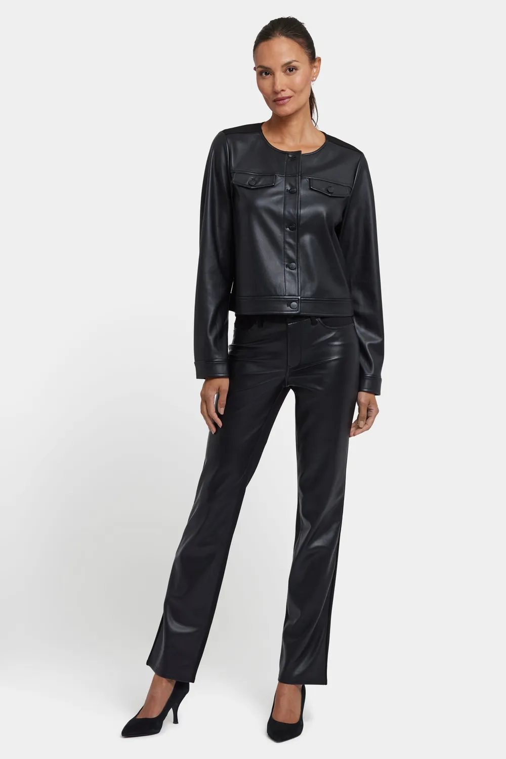NYDJ Vanessa Jacke Schwarz Kunstleder
