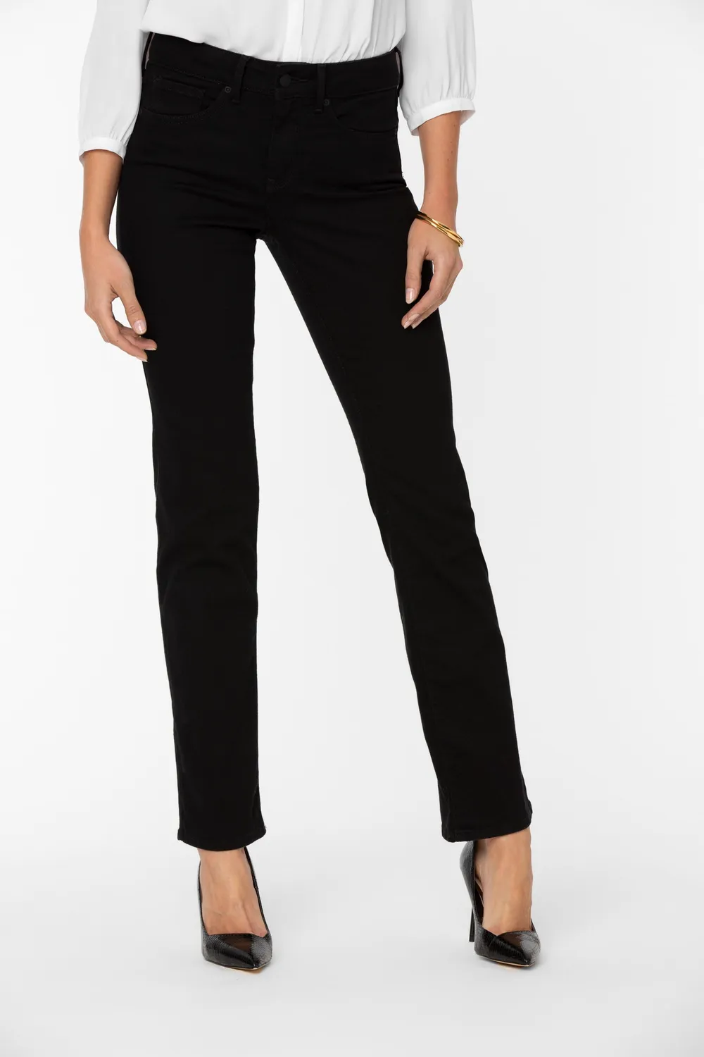 NYDJ Marilyn Straight Jeans Petite Schwarz gerade