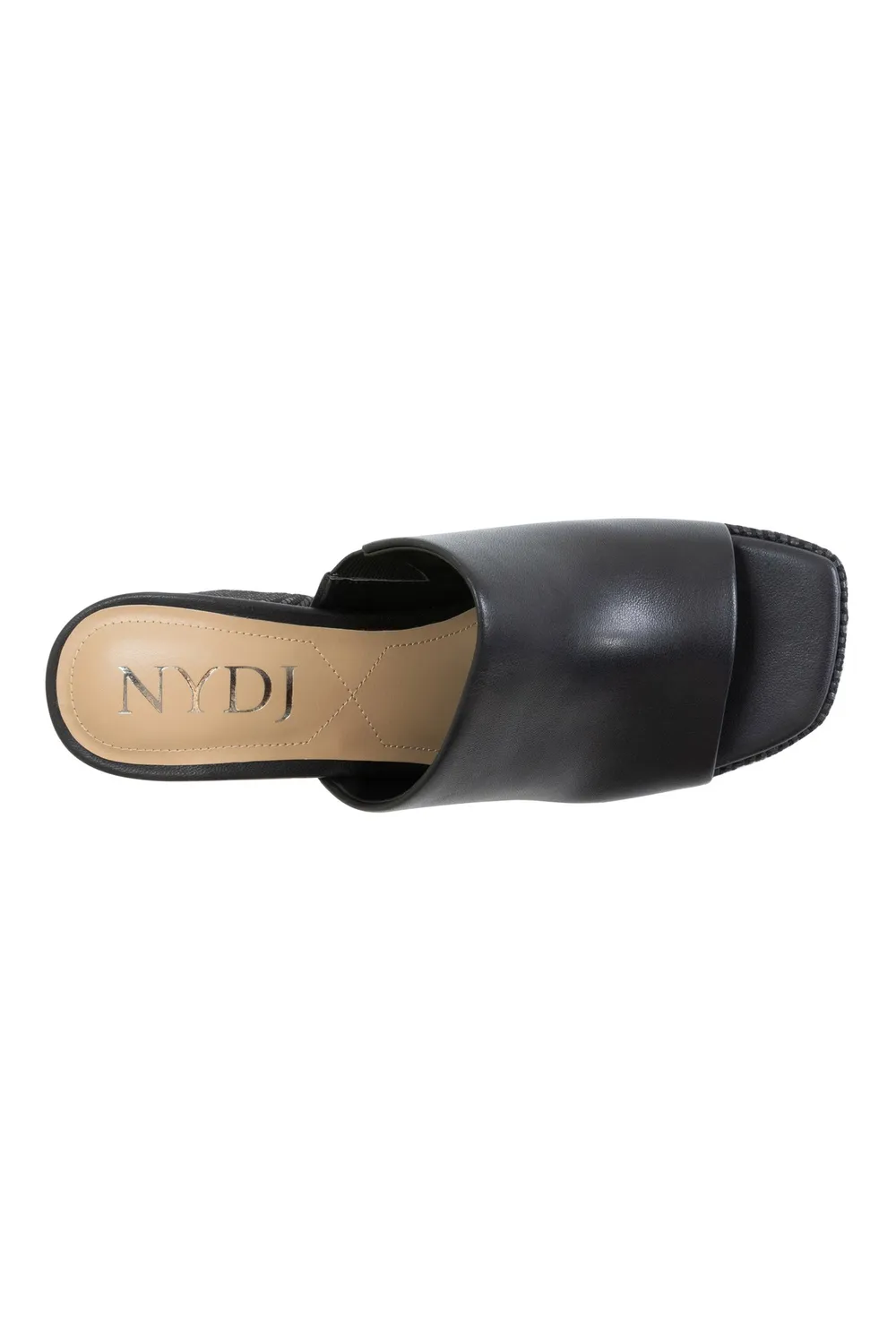 NYDJ Dewi Plateaustandalen Schwarz Leder Blockabsatz