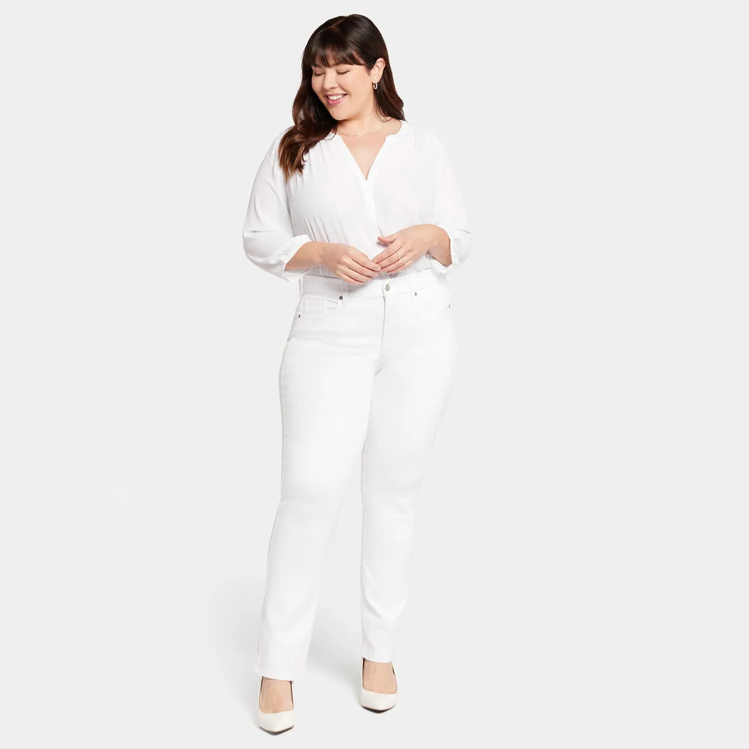 NYDJ Waist-Match Marilyn Straight Plus Jeans Optic White