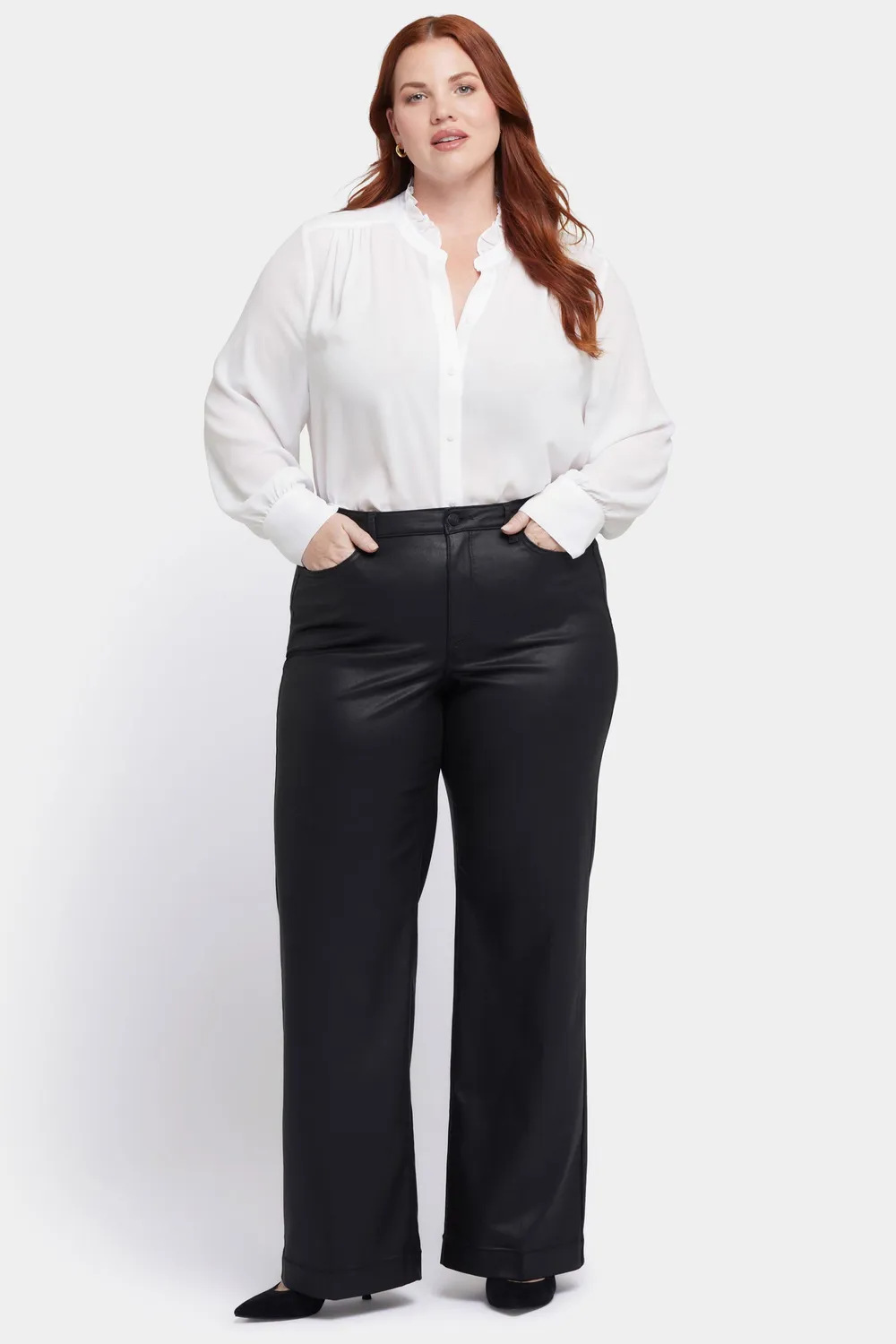 NYDJ Teresa Coated Wide Leg Jeans Schwarz Plus