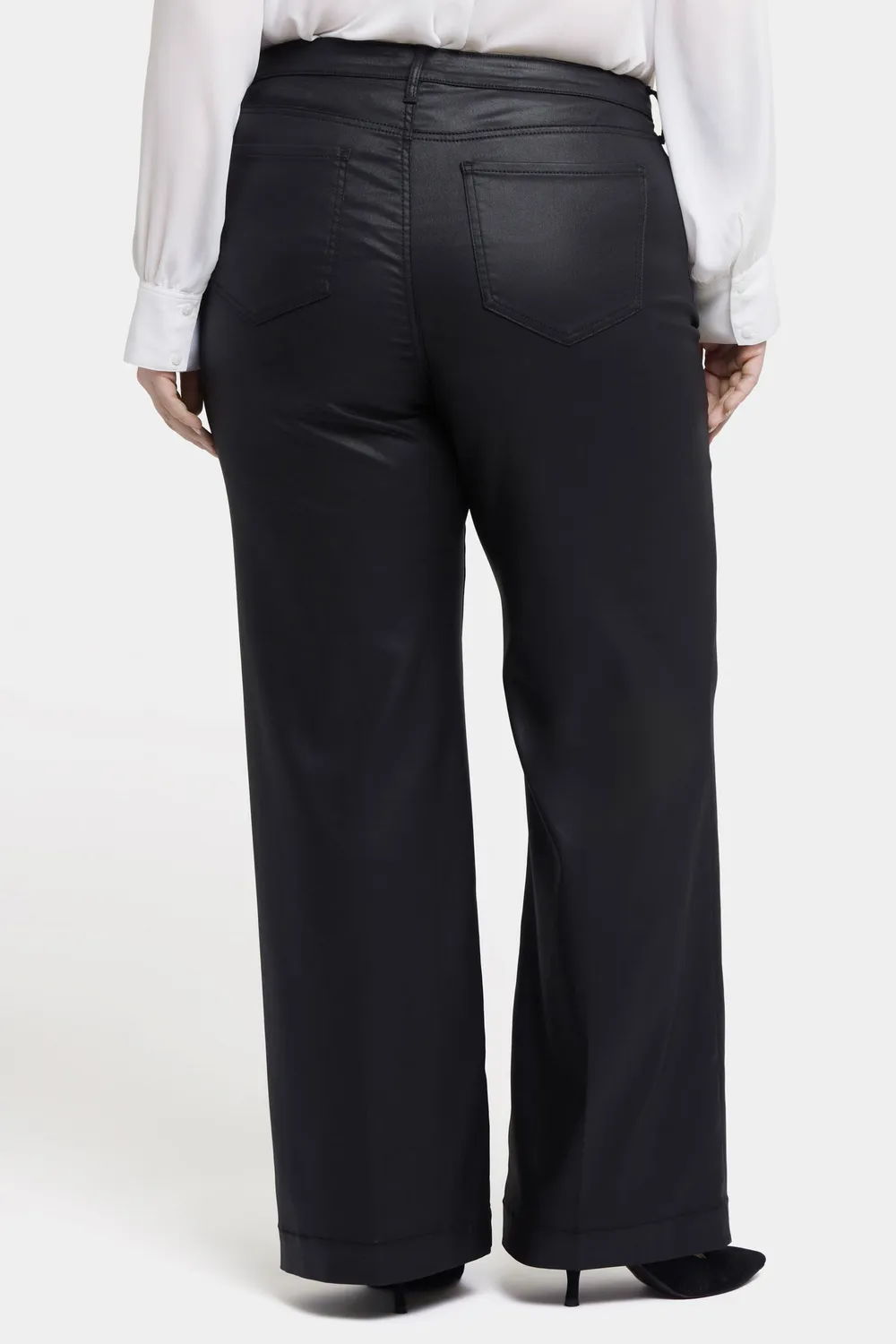 NYDJ Teresa Coated Wide Leg Jeans Schwarz Plus