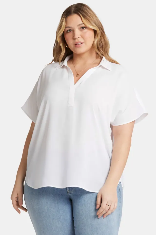 NYDJ Becky Kurzarm Bluse Optic White Plus Size Nachhaltig