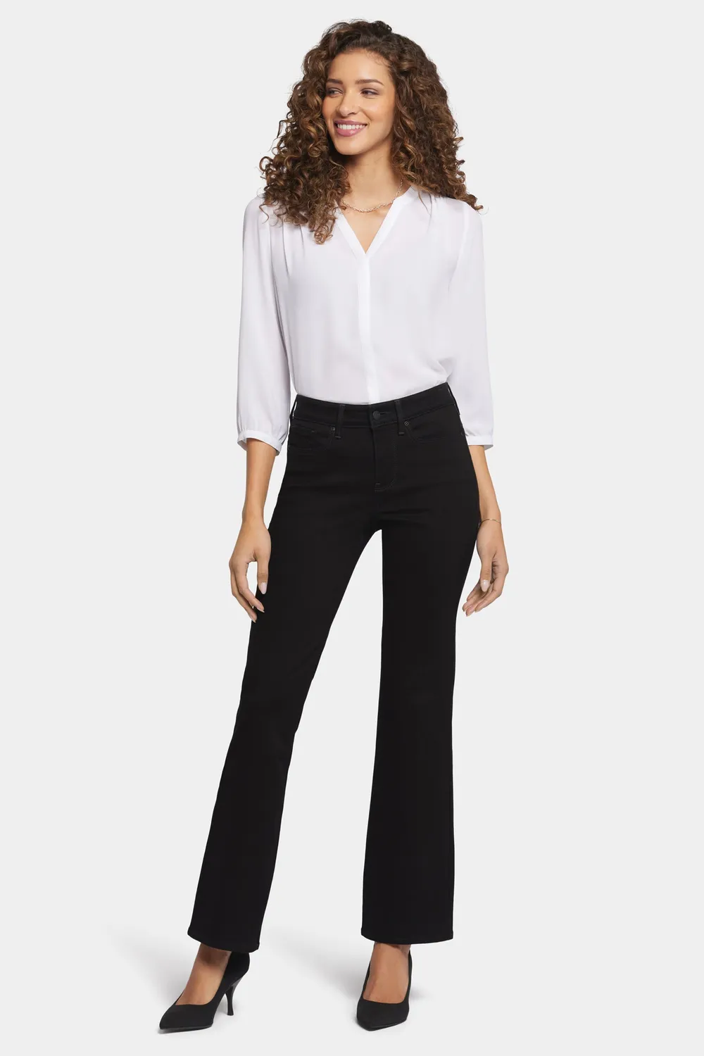 NYDJ Blake Slim Flared Jeans Petite Schwarz High-Rise