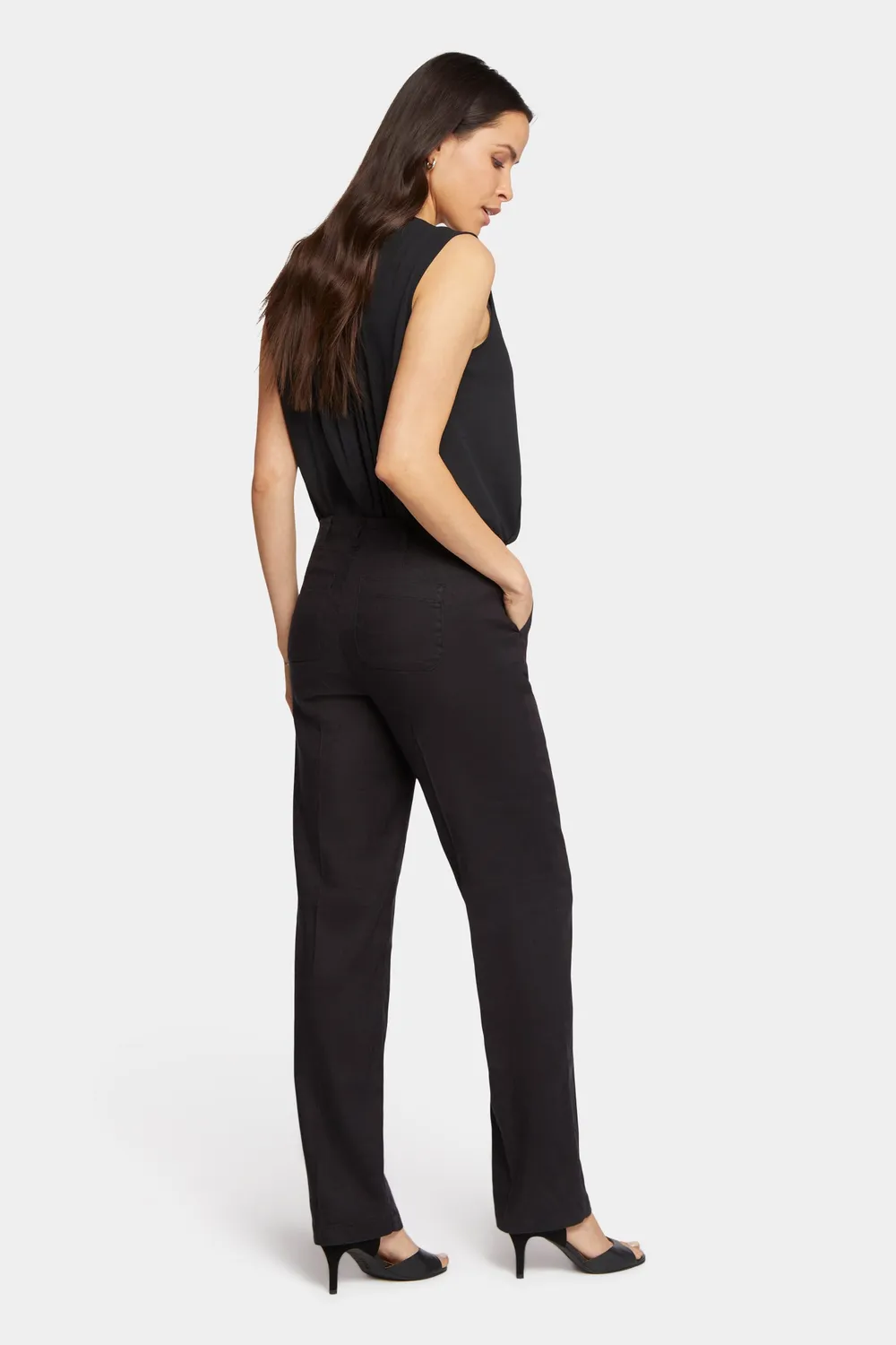 NYDJ Marilyn Straight Pants Schwarz Leinenhose