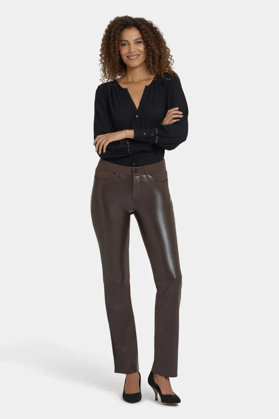 NYDJ Marilyn Straight Hose Coffee Bean Kunstleder Ponte