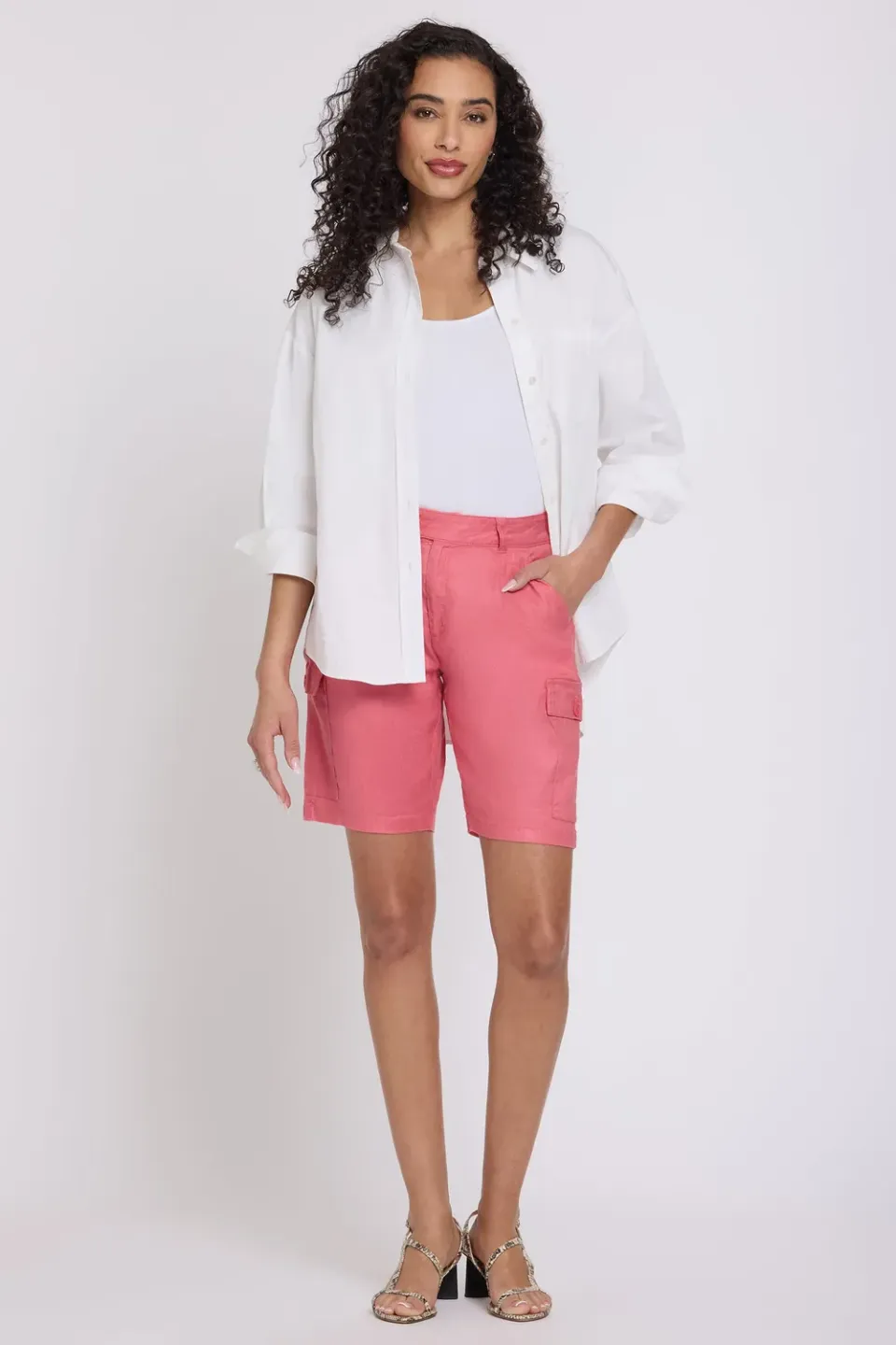NYDJ Cargo Bermuda Shorts Desert Rose Leinen hoch