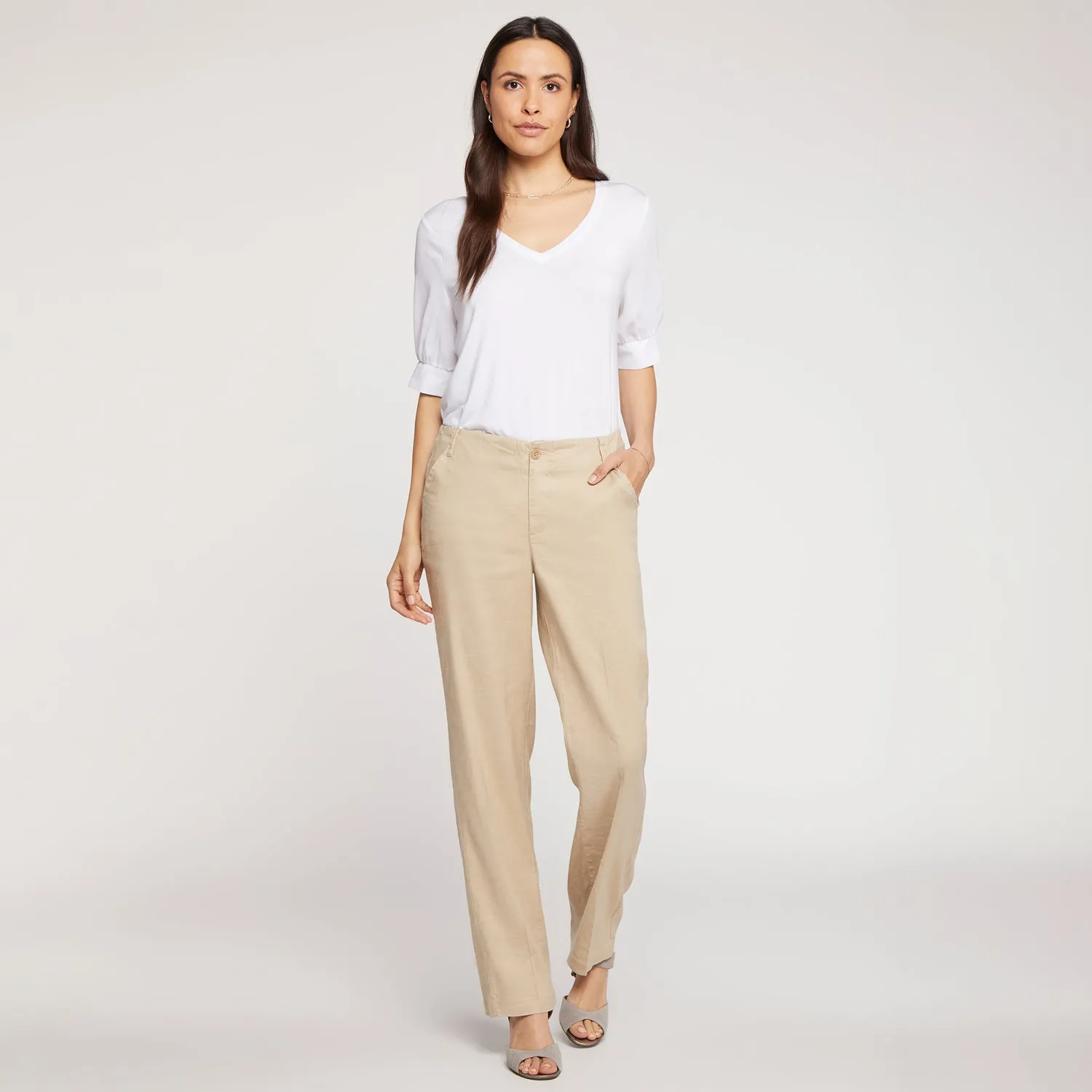 NYDJ Marilyn Straight Hose Petite Feather Stretch-Leinen