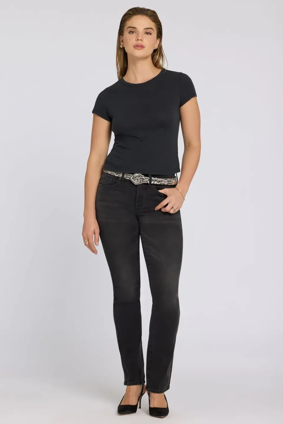 NYDJ Waist-Match Marilyn Straight Jeans Arch Rock Schwarz