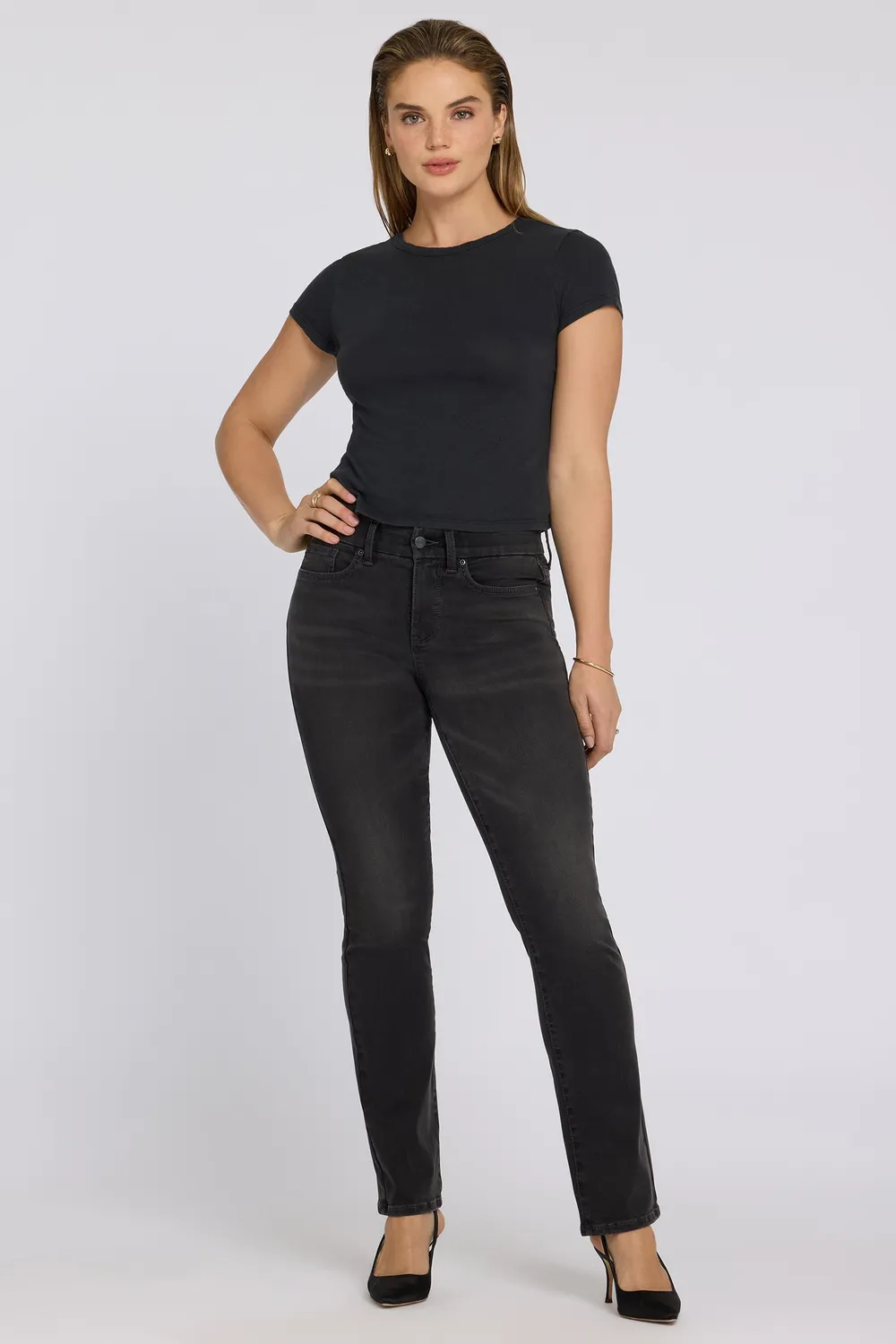 NYDJ Waist-Match Marilyn Straight Jeans Arch Rock Schwarz