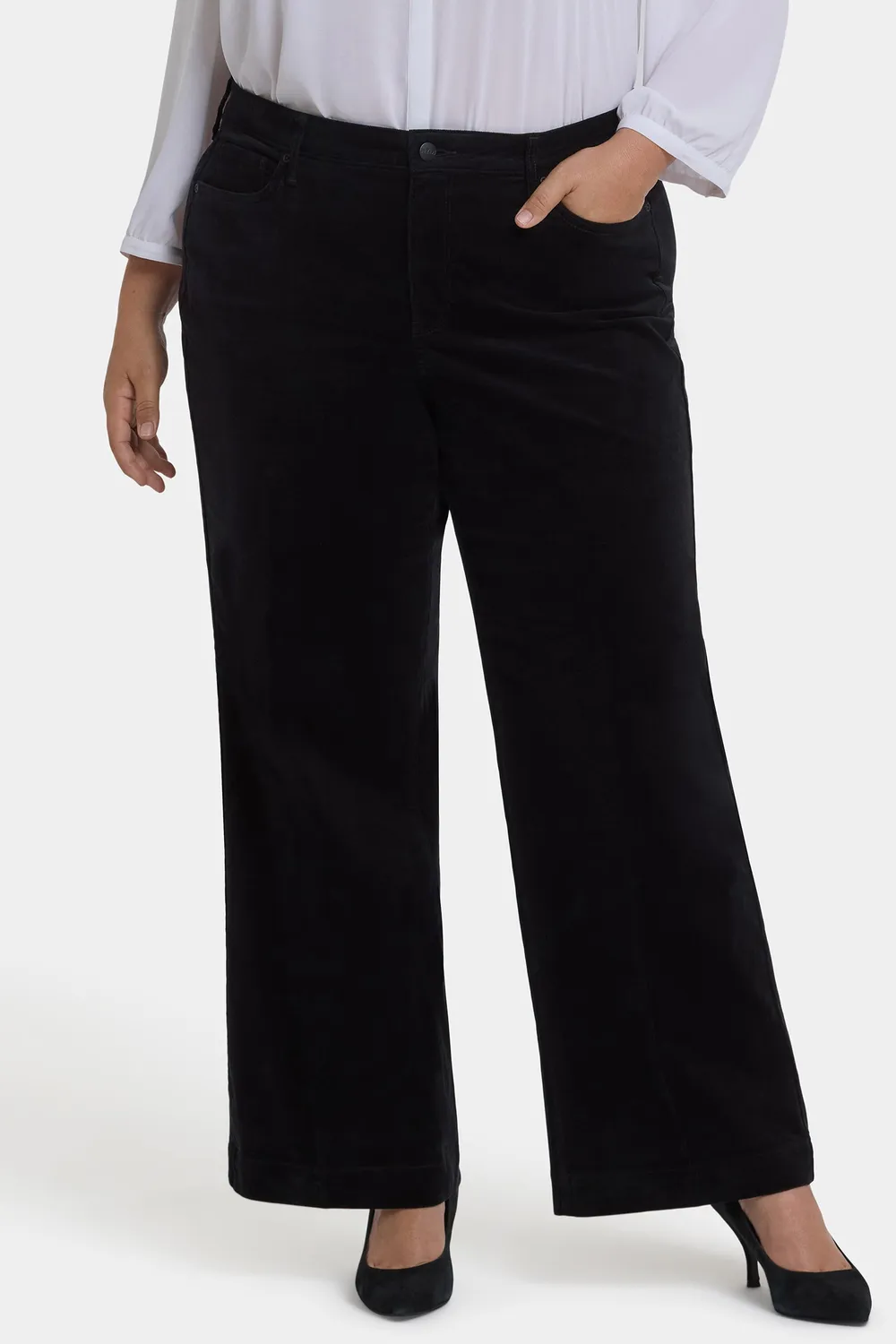 NYDJ Teresa Wide Leg Hose Black Cord Plus