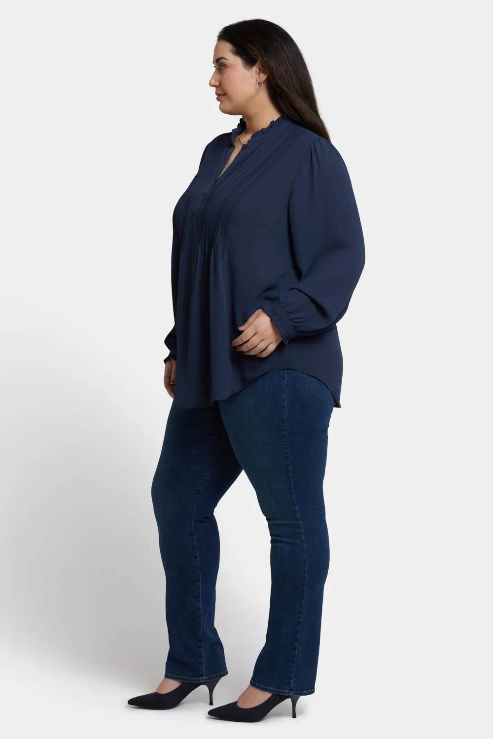 NYDJ Plissee Tunika Oxford Navy Plus Rüschen