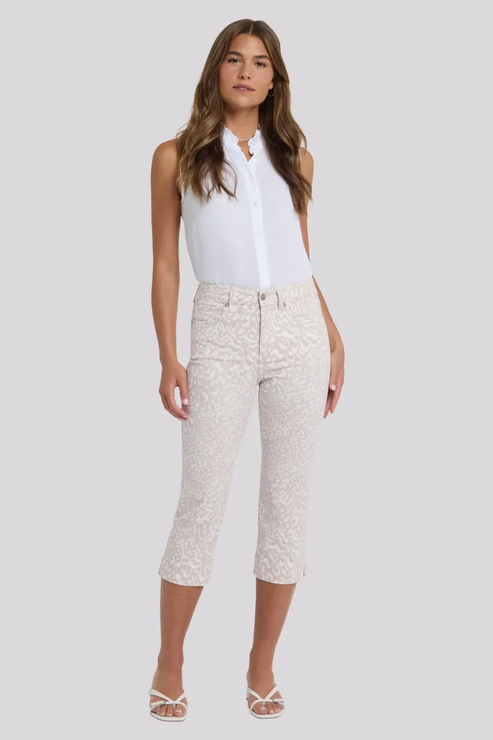 NYDJ Marilyn Straight Crop Jeans Snow Leopard mit Lift Tuck