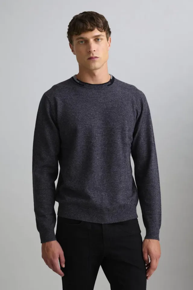 Jeckerson Girocollo Cardato Pullover Herren stahlgrau Wolle