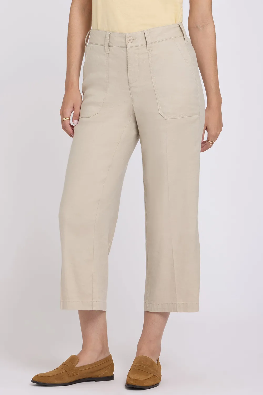 NYDJ Wide Leg Cargo Capri Caprihose Feather Stretch-Leinen