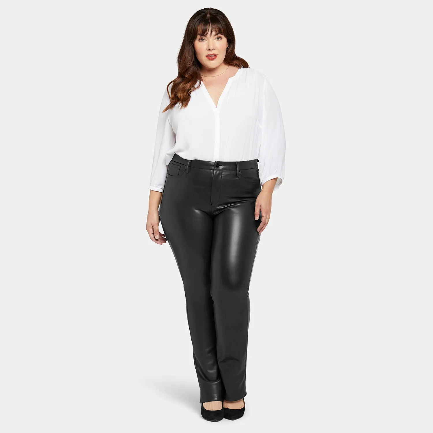 NYDJ Marilyn Straight Kunstlederhose Schwarz Plus