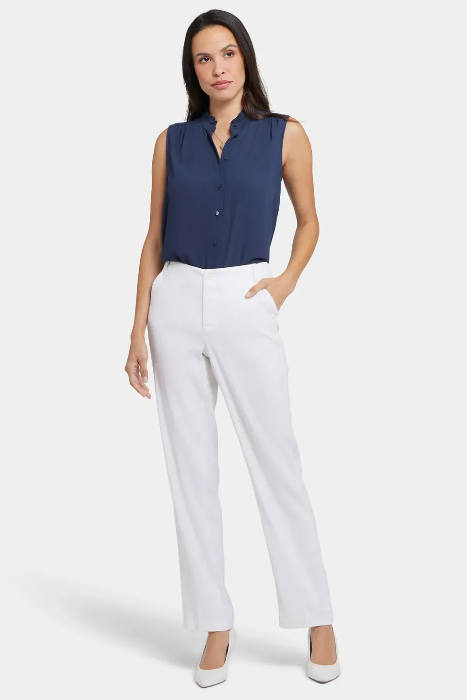 NYDJ Marilyn Straight Hose Optic White Leinen Gr 00-18