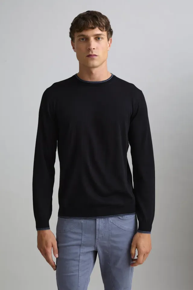 Jeckerson Girocollo Pullover Herren schwarz Wolle Rundhals