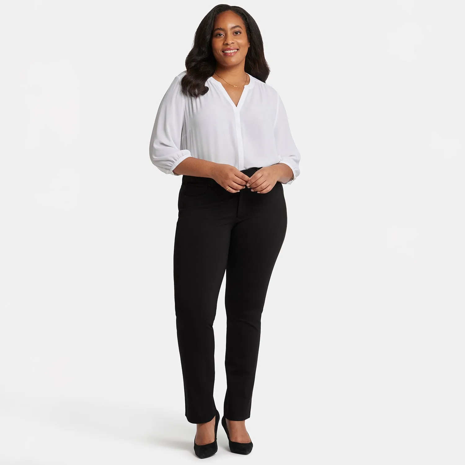 NYDJ Marilyn Straight Plus Hose Schwarz Ponte
