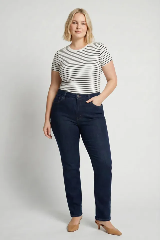NYDJ Marilyn Straight Plus Jeans Rinse blau gerades Bein