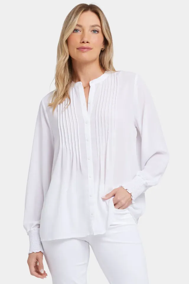 NYDJ Pleated Peasant Bluse Optic White Weiß