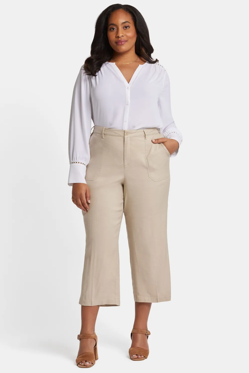 NYDJ Wide Leg Cargo Capri Hose Plus Feather