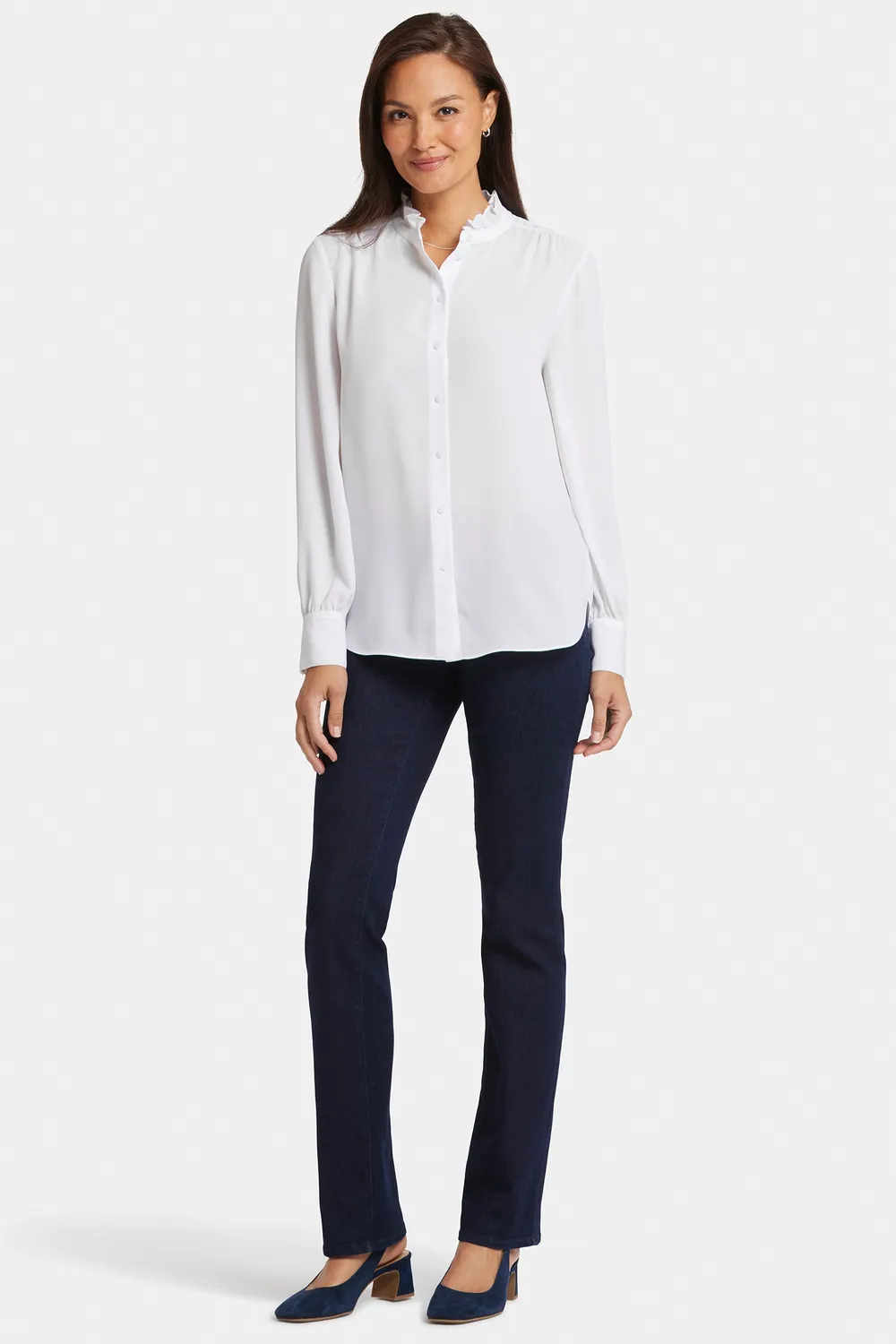 NYDJ Ruffle Neck Bluse Optic White weiß