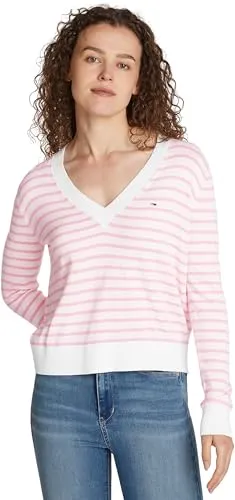 Tommy Jeans V-Ausschnitt Pullover Ballet Pink Stripe XL