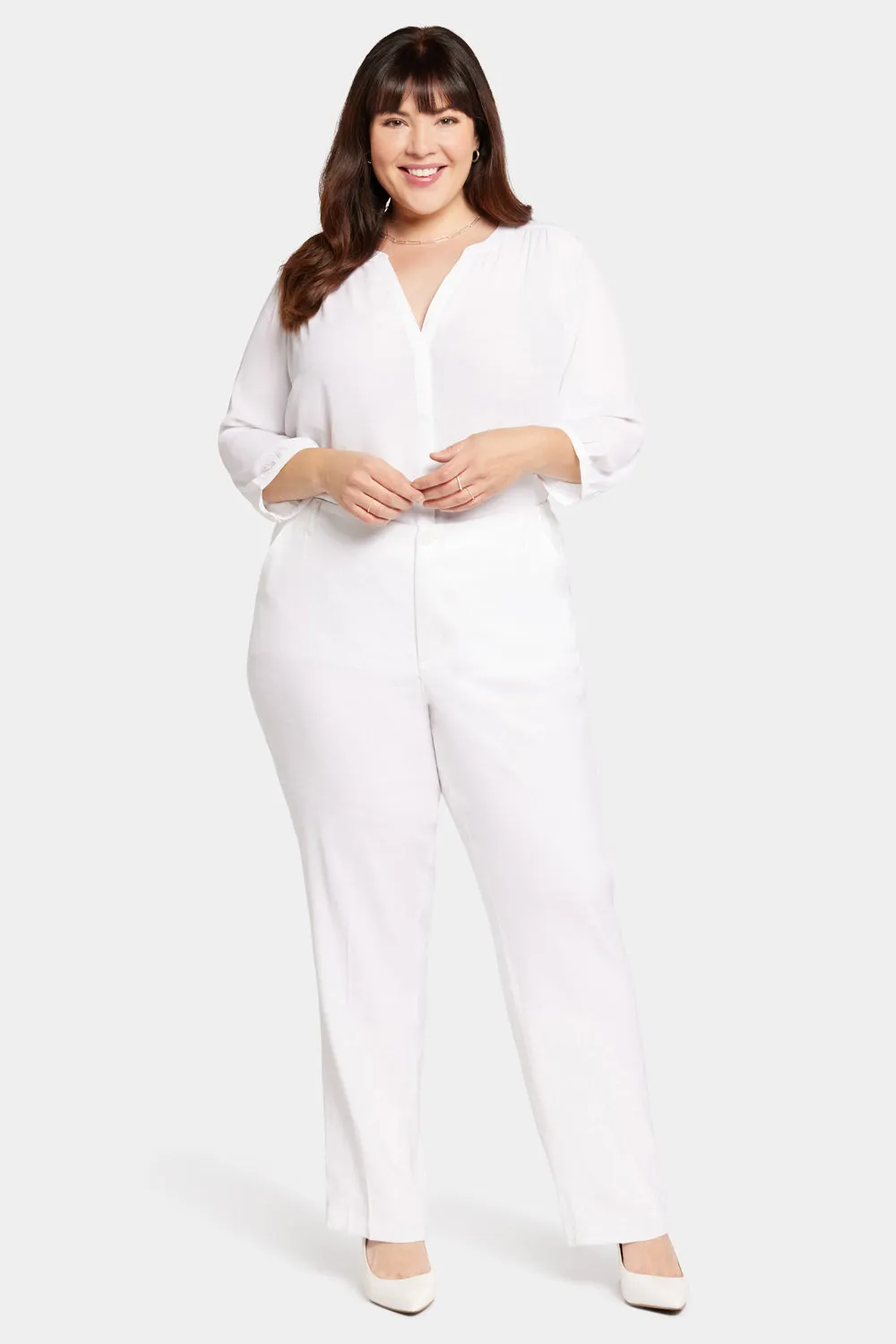 NYDJ Marilyn Straight Hose Plus Size Optic White Leinen