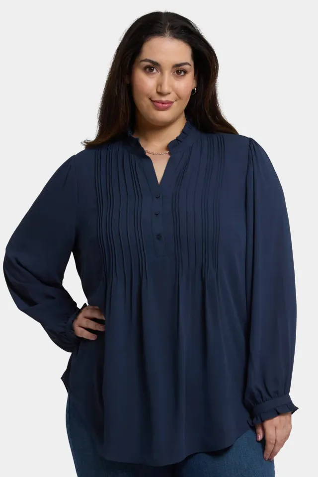 NYDJ Plissee Tunika Oxford Navy Plus Rüschen