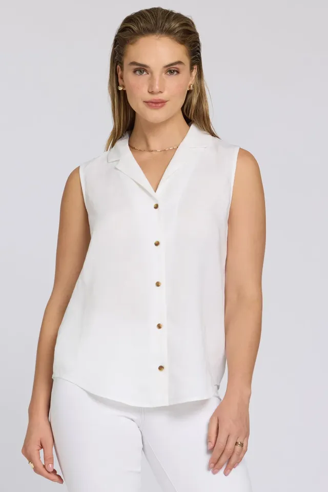 NYDJ Gabrielle ärmellose Bluse Optic White Leinen