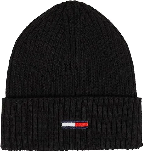 Tommy Jeans Flag Rib Beanie Mütze Schwarz Strick
