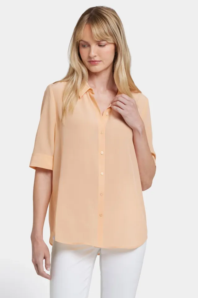 NYDJ Riley Seidenbluse Apricot Nectar Halbarm
