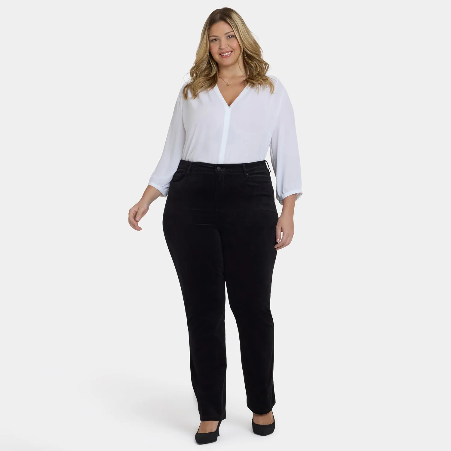 NYDJ Marilyn Straight Hose Schwarz Plus Size Velveteen