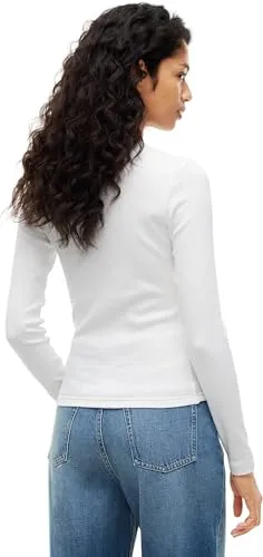 Tommy Jeans Slim ESS Logo Langarmshirt Weiß Ecru