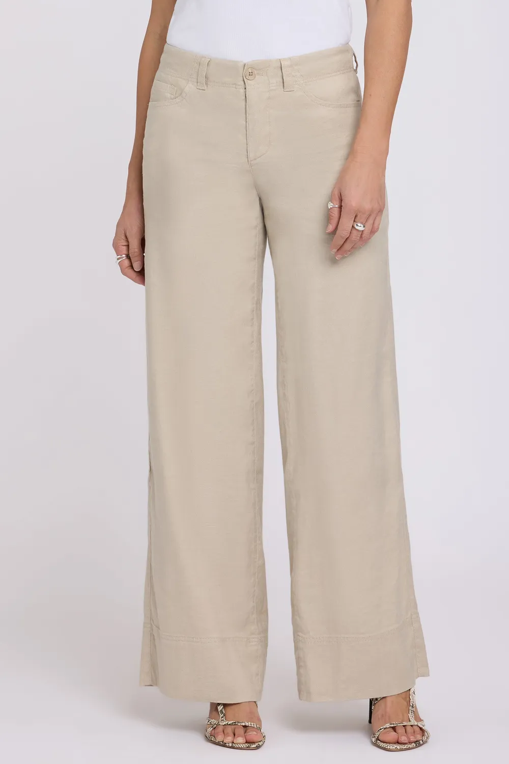 NYDJ 5 Pocket Wide Leg Stoffhose Feather Stretch-Leinen