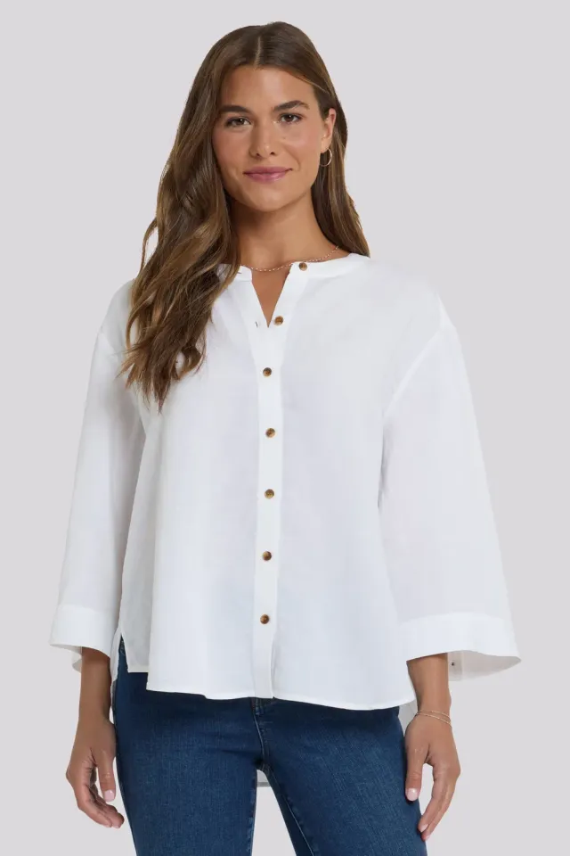 NYDJ Maggie Bluse Optic White Oversize Leinenmix