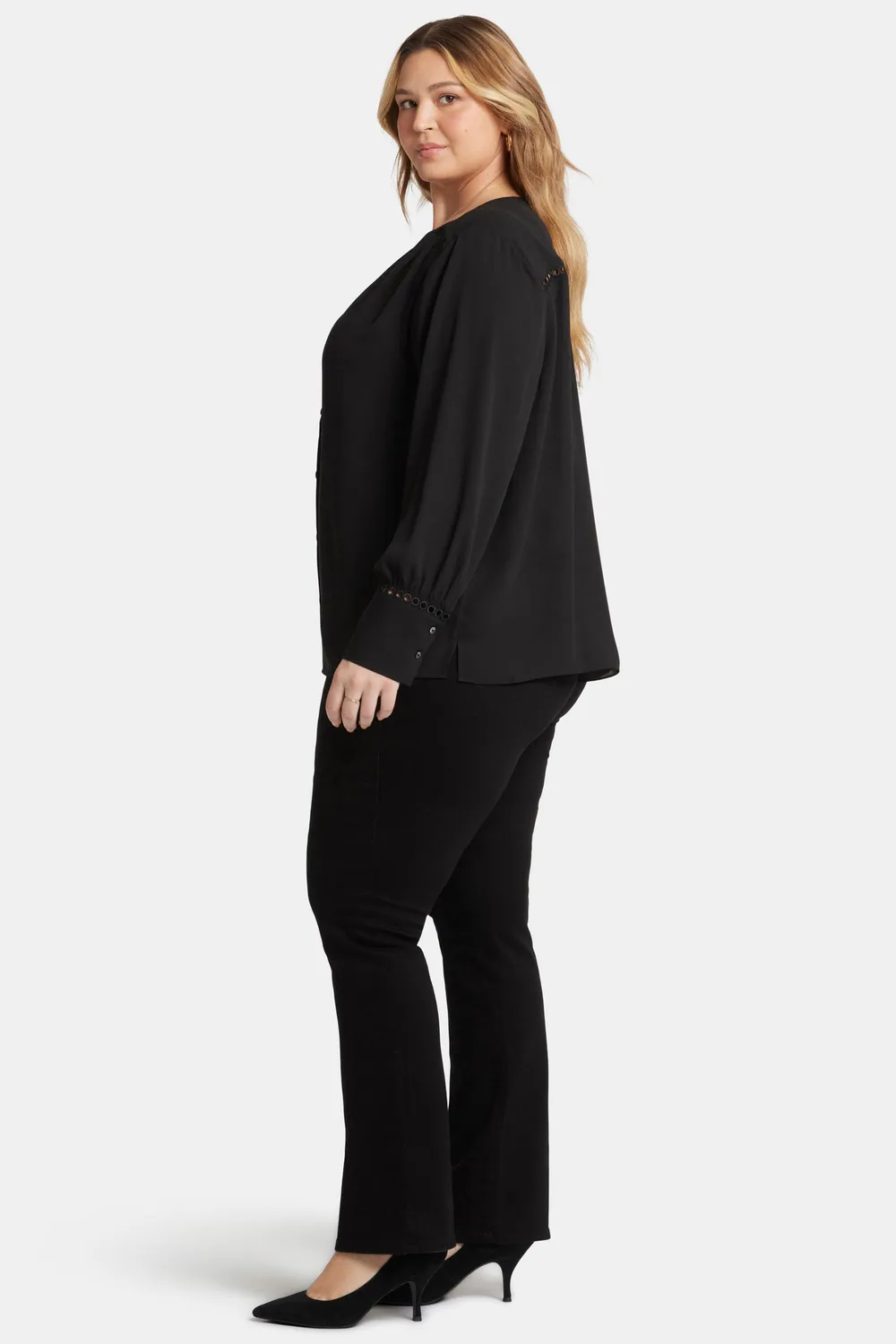 NYDJ Liliana Peasant Bluse Schwarz Plus Soutache