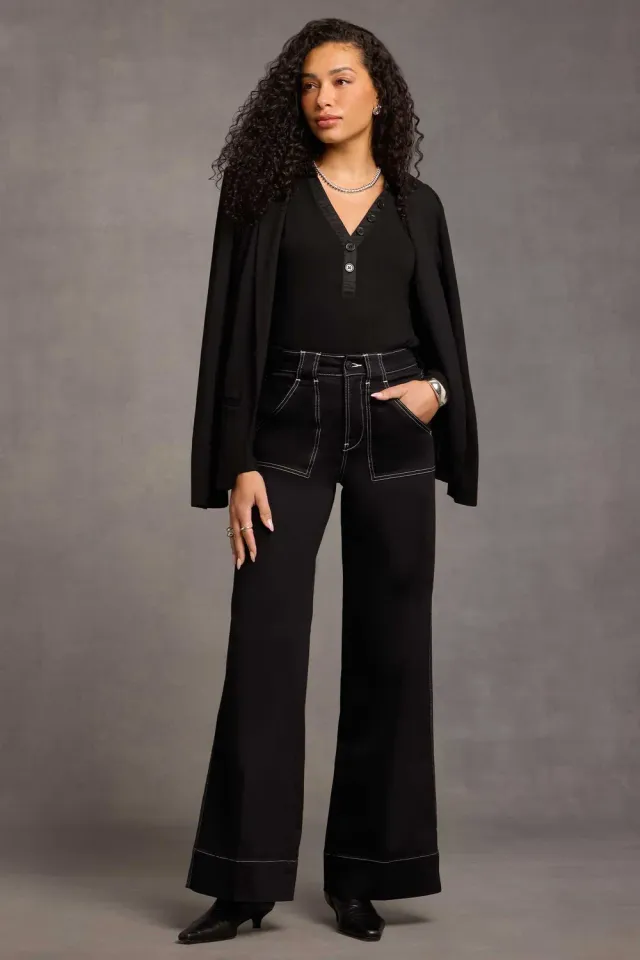 NYDJ Mia Palazzo Jeans Schwarz Wide Leg Lift Tuck
