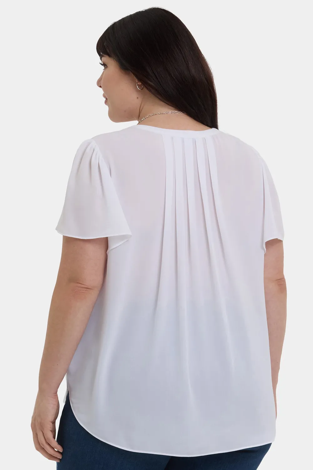 NYDJ Pleated Flutter Sleeved Bluse Optic White Plus Size
