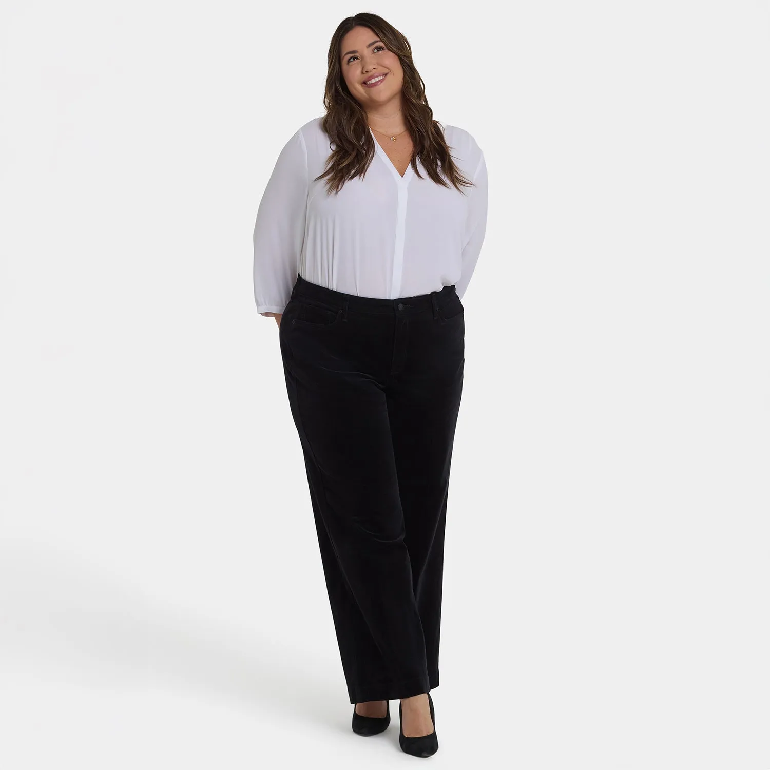 NYDJ Teresa Wide Leg Hose Black Cord Plus