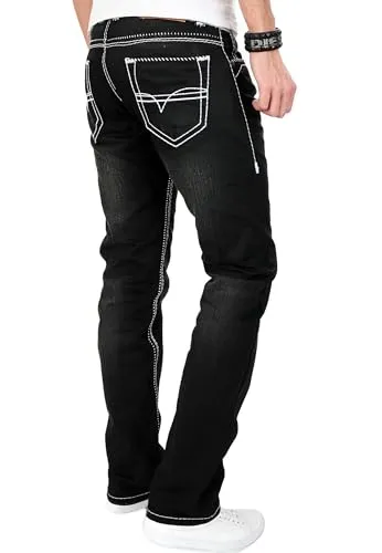 Alessandro Salvarini AS001 Herren Jeans Schwarz Regular Straight