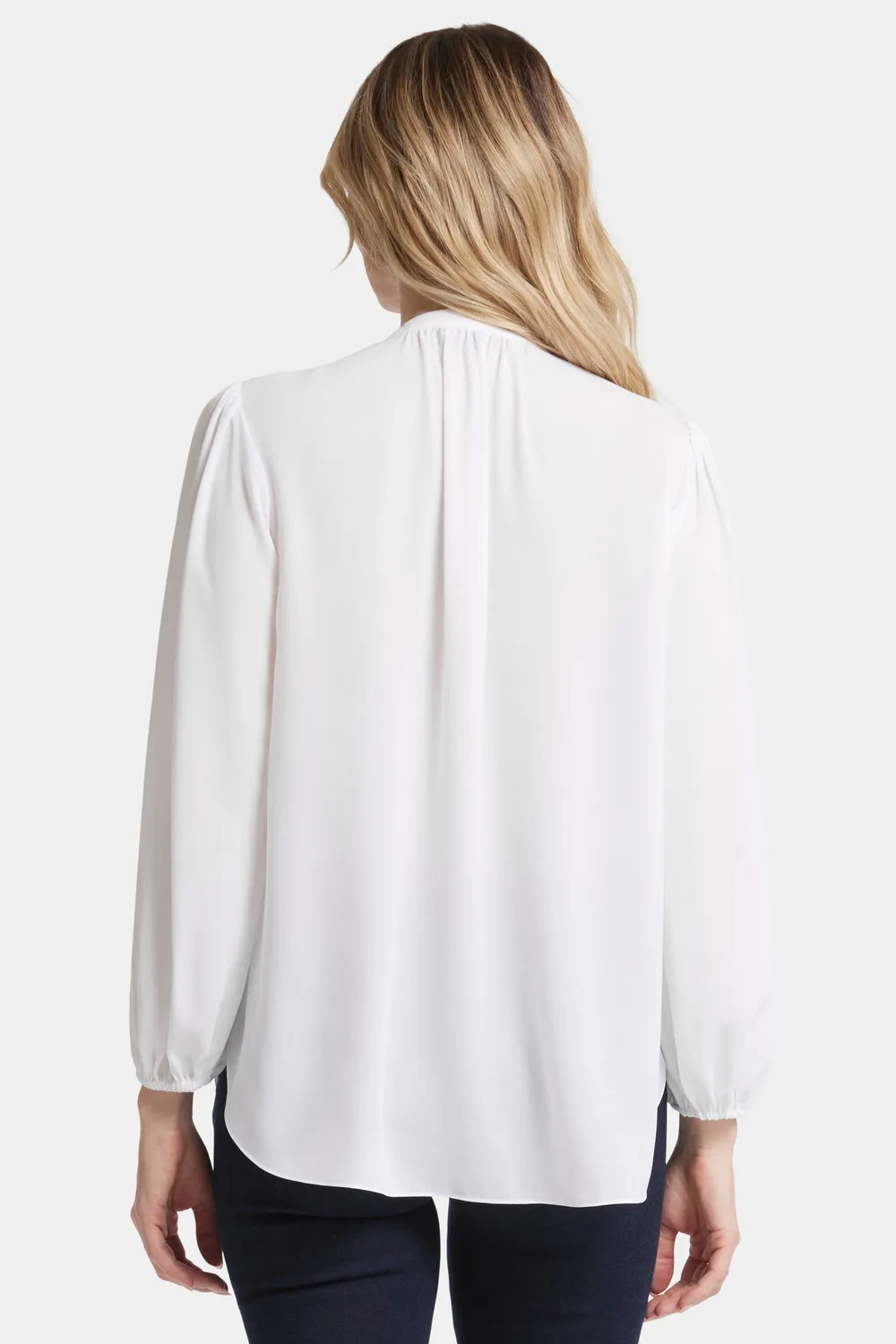 NYDJ Puff Sleeve Popover Bluse Optic White Georgette