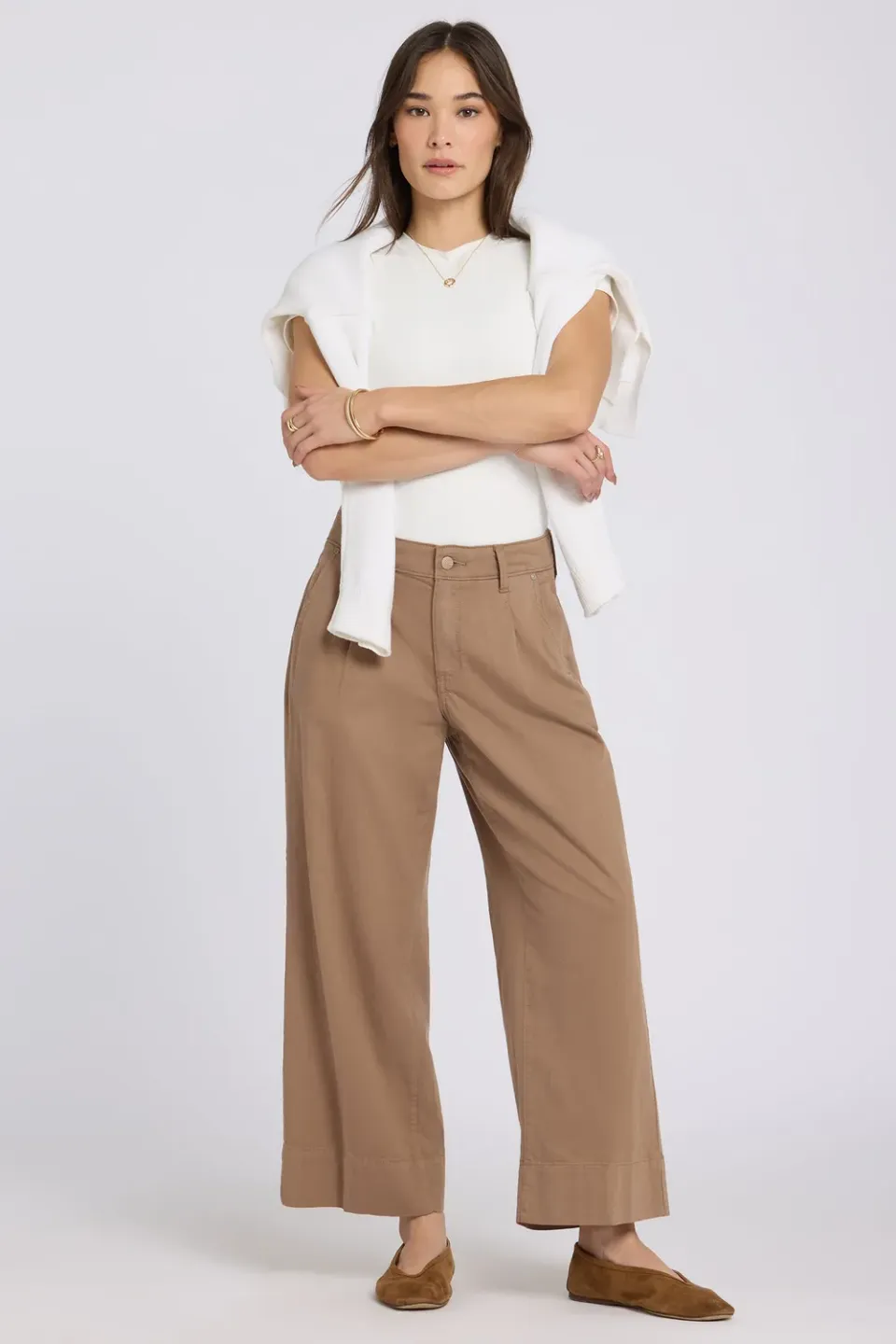 NYDJ Teresa Wide Leg Ankle Jeans Toasted Coconut hellbraun
