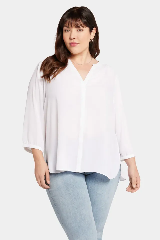 NYDJ Pintuck Bluse Plus Size Optic White 3/4-Arm