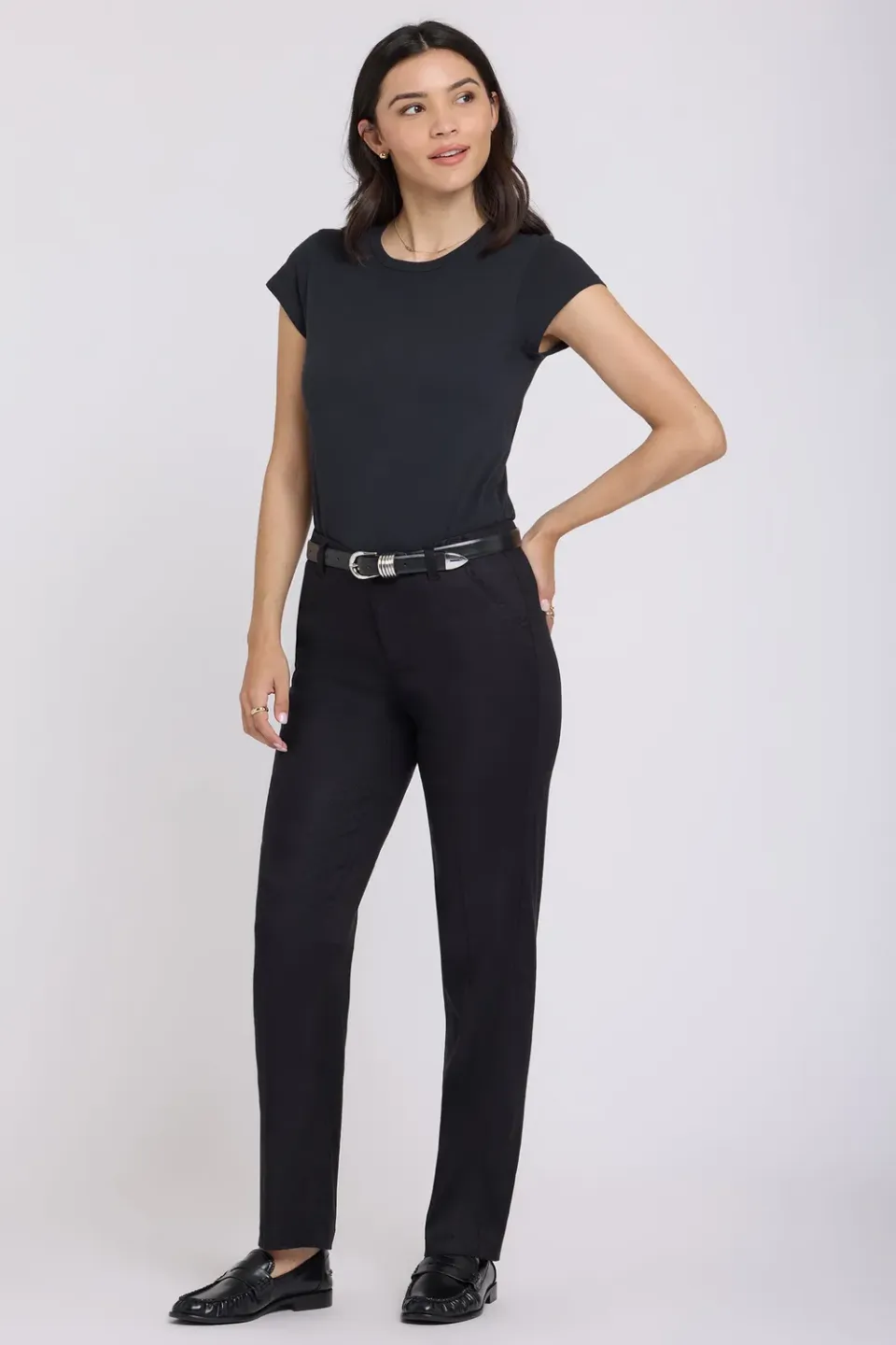 NYDJ Marilyn Straight Pants Schwarz Leinenhose